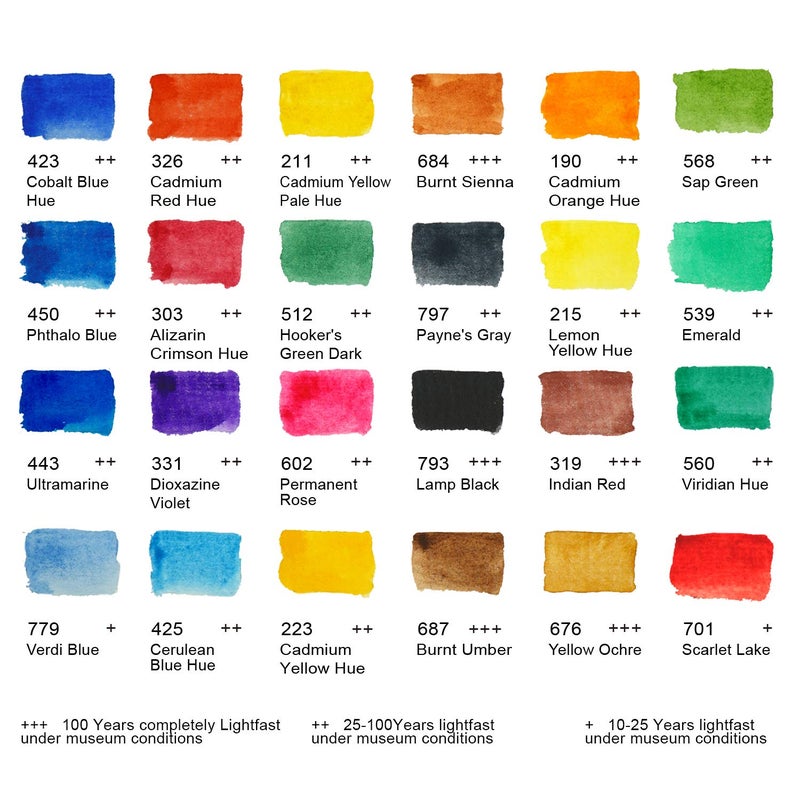 PHOENIX Artist Watercolor Paint Set - Half Pan 24 Colors Quality Pigment Watercolor Palette with Portable Tin Box for Adults, Professional Artists - Image 2